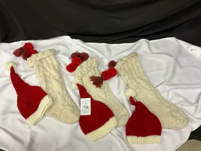 Three, Hand Knit Stockings & Hats