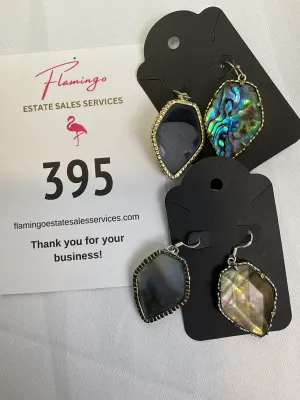 Three pairs of earrings 1 - Kendra Scott Corley in abalone shell, very rare 1 - Kendra Scott Elle abalone shell drop gold-tone earrings 1...