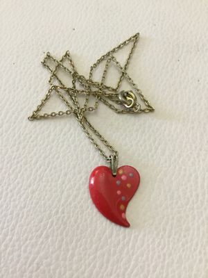 Vintage heart enamel pendant, gold tone, chain necklace