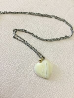 Mother of pearl heart pendant, silver tone chain