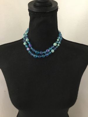 Beautiful, vintage sky, blue crystal double strand necklace