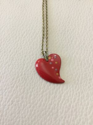 Vintage heart enamel pendant, gold tone, chain necklace