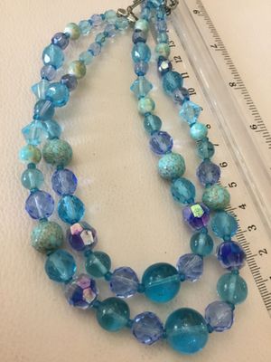 Beautiful, vintage sky, blue crystal double strand necklace
