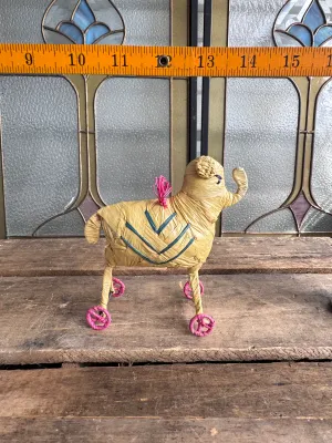 Vintage Mexican Straw Art Elephant Toy on Wheels
