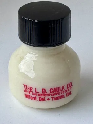 Vintage L.D. Caulk Co. Cavity Primer Milk Glass Dental Bottle