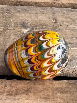 Vintage Art Glass Egg Paperweight with Brass Stand
