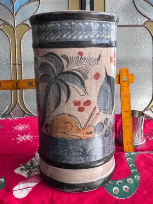 Vintage Mexican Tonala Burnished Pottery Cylinder Vase