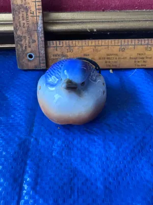 Vintage Ceramic Bluebird Figurine Shaker with Hanging Cord