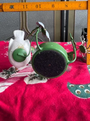 Vintage Metal Flower Candle Holder with Ceramic Bird - Made in Japan