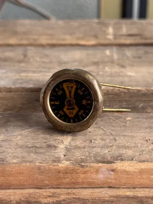 Vintage West Germany Brass Hunting Compass Pin with Stag Engraving