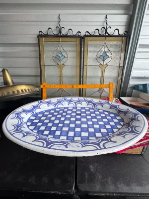 Montelupo Italy Hand-Painted Blue & White Checkered Ceramic Platter