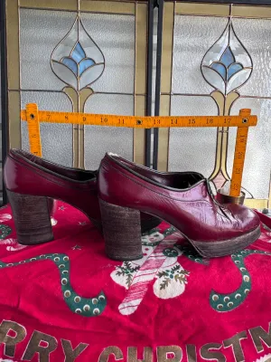 Vintage 1970s Oxblood Red Leather Platform Lace-Up Heels