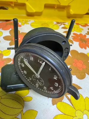 Vintage Junghans WWII German Luftwaffe Cockpit Clock on Stand