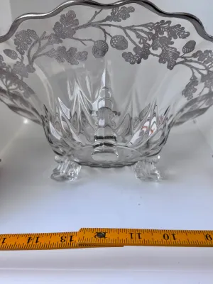 Vintage Sterling Silver Overlay Glass Bowl with Acorn & Oak Leaf Motif