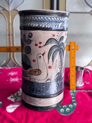 Vintage Mexican Tonala Burnished Pottery Cylinder Vase