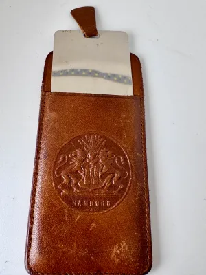 Vintage Hamburg Coat of Arms Leather Pocket Mirror