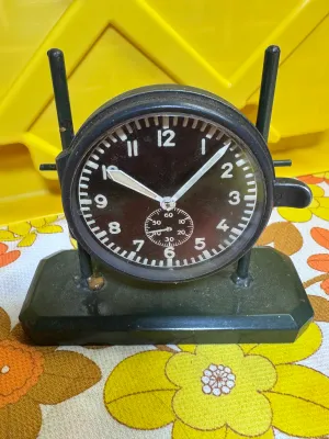Vintage Junghans WWII German Luftwaffe Cockpit Clock on Stand