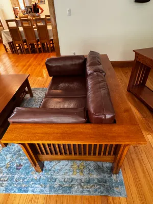 Mission Style Oak & Leather Loveseat