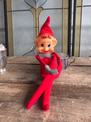 Vintage Japan Felt Knee Hugger Christmas Pixie Elf Doll