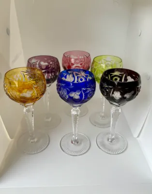 Vintage Nachtmann German Cut-to-Clear Crystal Wine Goblets - Set of 6