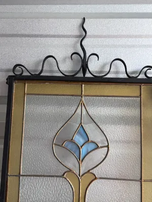 Pair of Art Nouveau Style Stained Glass Window Panels