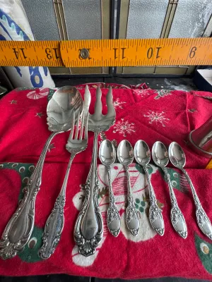Vintage Silver-Plated Serving Set and Demitasse Spoons - 8 Pieces