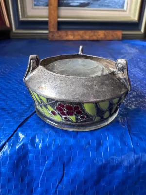 Vintage Soviet Russian Cloisonne Enamel & Glass Footed Bowl / Ashtray