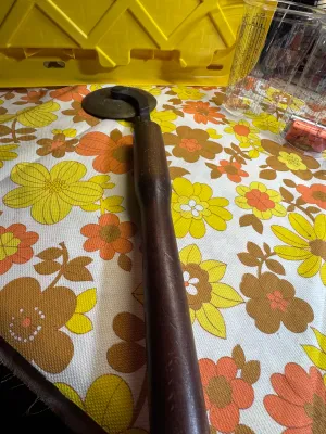 Antique Brass and Iron Pastry Cutter with Turned Wood Handle