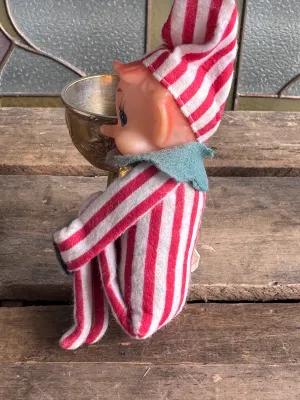 Vintage Japan Red and White Striped Christmas Pixie Elf Figurine