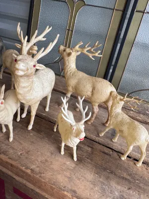 Vintage Blow Mold Plastic Christmas Reindeer Figurines - Set of 7