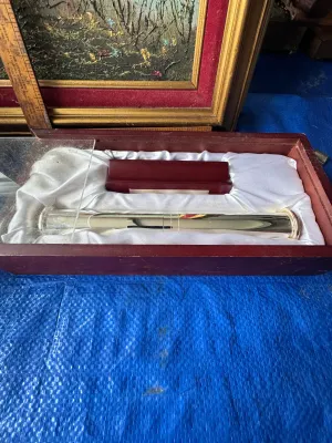 Vintage Silver-Plated Kaleidoscope with Wooden Display Case & Stand