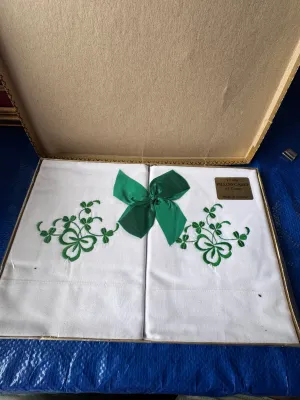 Vintage Brownlow Embroidered Shamrock Cotton Pillowcases - Made in Ireland