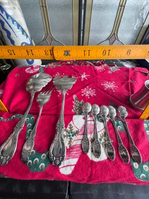 Vintage Silver-Plated Serving Set and Demitasse Spoons - 8 Pieces