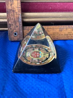 Vintage Aztec Mayan Calendar Stone Pyramid Paperweight