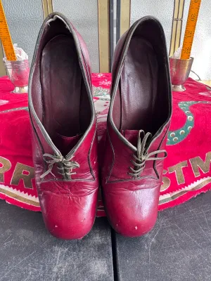 Vintage 1970s Oxblood Red Leather Platform Lace-Up Heels