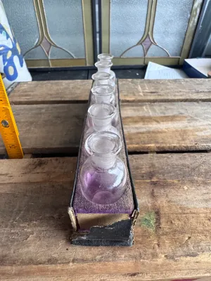 Vintage Sun-Purple Glass Apothecary Bottles in Stand - Set of 6