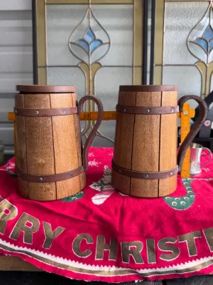 Vintage Jenware Wooden Barrel Mugs - Set of 2