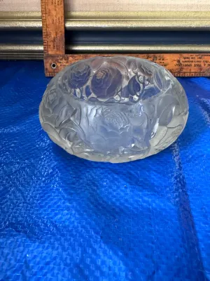 Lalique France Frosted Crystal Rose Bowl