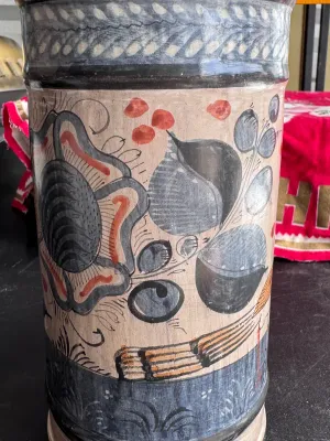 Vintage Mexican Tonala Burnished Pottery Cylinder Vase