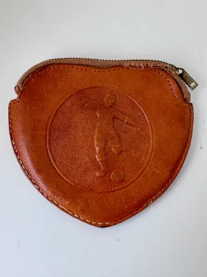 Vintage Heart-Shaped Leather Coin Purse with Embossed Soccer Player