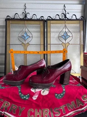 Vintage 1970s Oxblood Red Leather Platform Lace-Up Heels