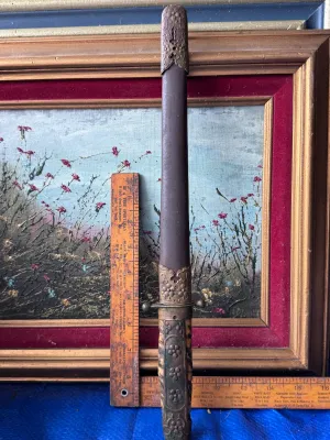 Vintage Japanese Tanto Style Dagger with Ornate Brass Scabbard & Hilt