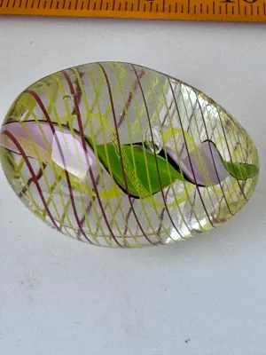 Art Glass Egg Paperweight with Swirl and Ribbon Design