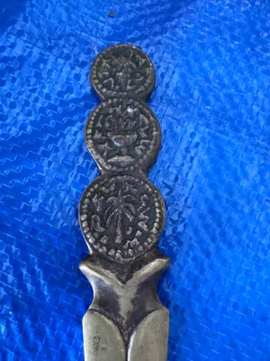 Vintage Brass Israel Letter Opener with Ancient Coin Motif Handle