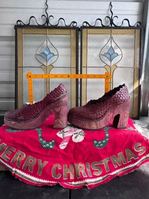 Vintage Woven Leather Platform Sandals - Made in Mexico, Size 6