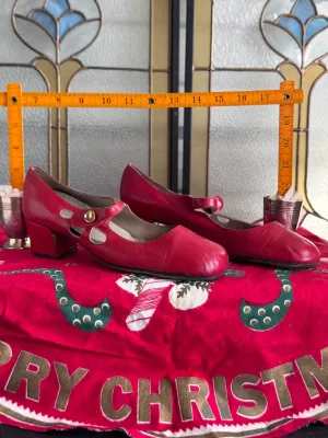 Vintage Tropicals Red Leather Mary Jane Heels - Made in Italy