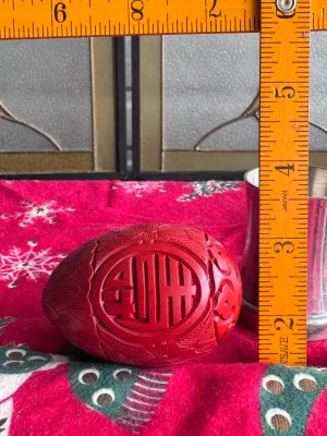 Vintage Chinese Carved Cinnabar Lacquer Egg