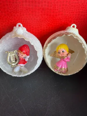 Vintage Diorama Christmas Ornaments - Angels & Snowman -