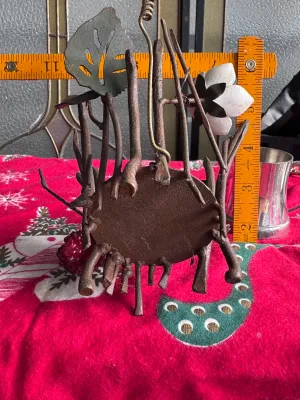 Vintage Cast Metal Twig & Berry Pillar Candle Holder