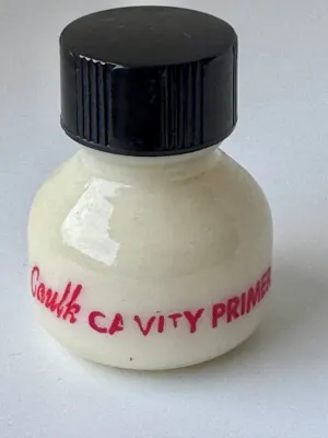 Vintage L.D. Caulk Co. Cavity Primer Milk Glass Dental Bottle
